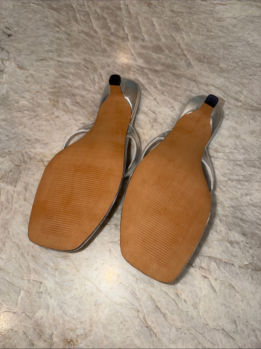 Steve Madden Metallic Silver Square-Toe Thong Sandals - Picture 3 of 3